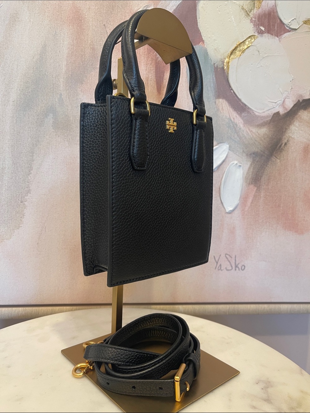 Tory Burch Black Mini Leather Tote with Gold Hardware - Picture 2 of 6